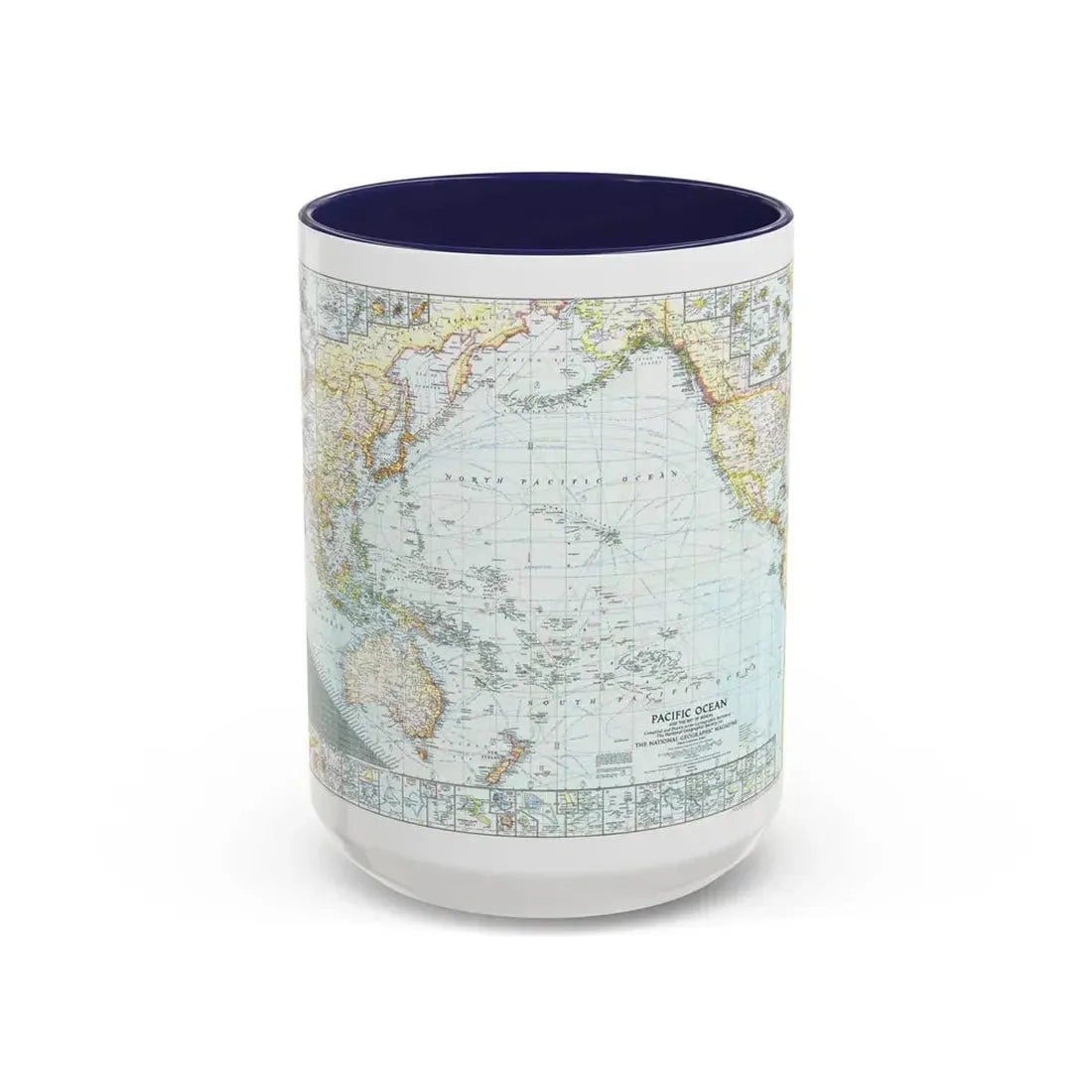 Pacific Ocean and the Bay of Bengal (1943) (Map) Accent Coffee Mug 15oz Navy - Go Mug Yourself