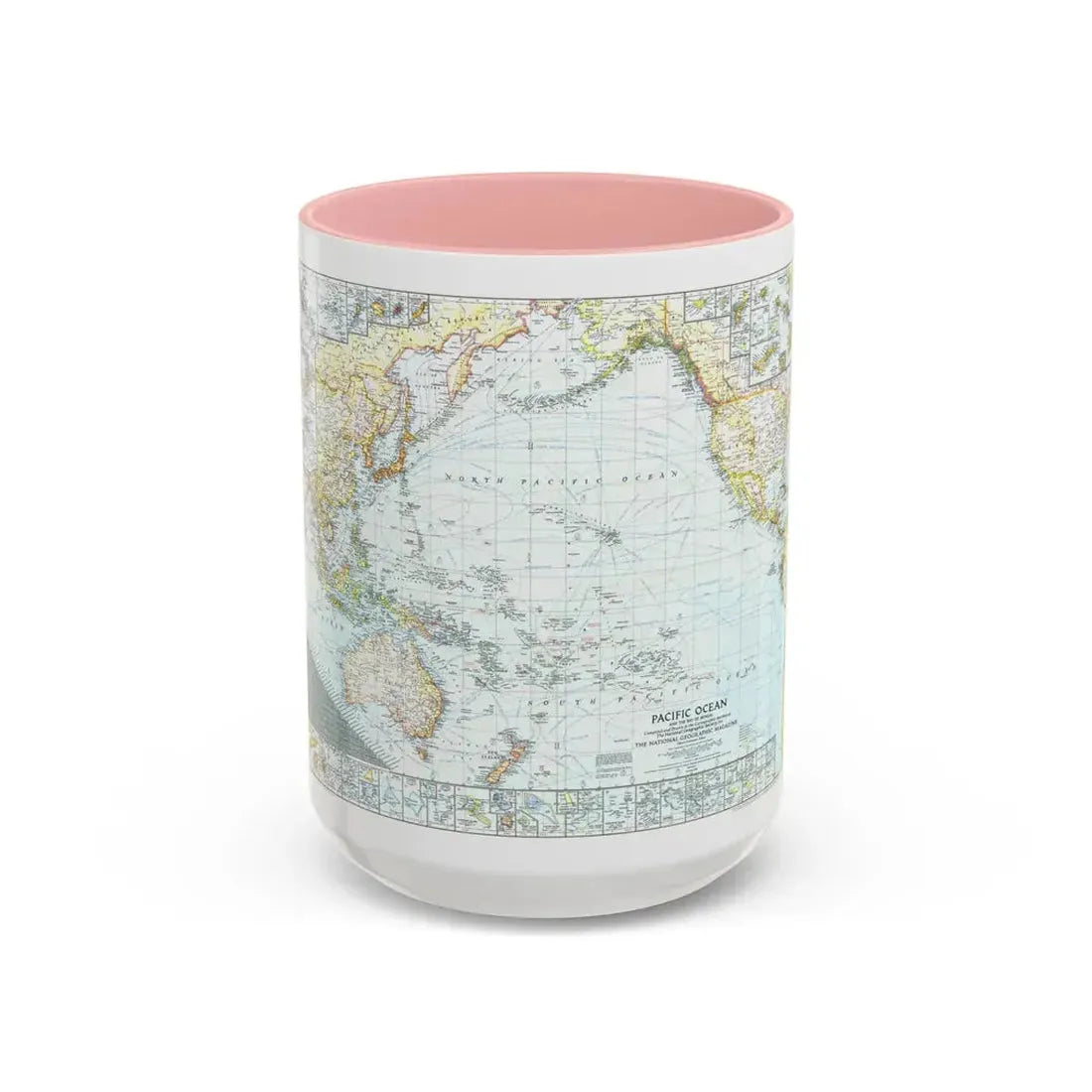 Pacific Ocean and the Bay of Bengal (1943) (Map) Accent Coffee Mug 15oz Pink - Go Mug Yourself