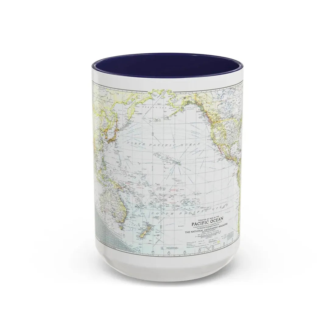 Pacific Ocean - Theater of War (1942) (Map) Accent Coffee Mug 15oz Navy - Go Mug Yourself