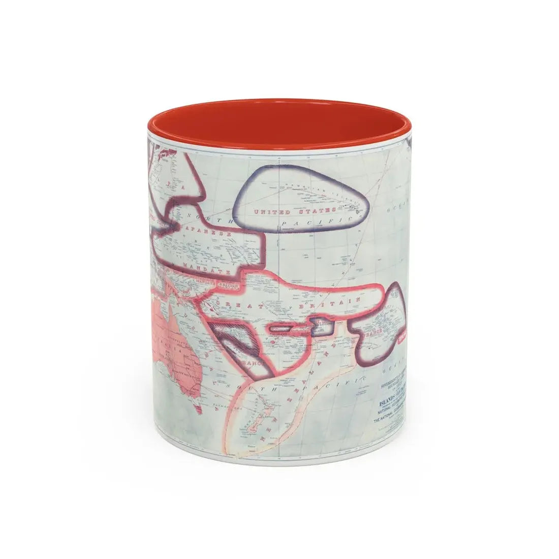 Pacific - Sovereignty and Mandate Boundary Lines (1921) (Map) Accent Coffee Mug 11oz Red - Go Mug Yourself