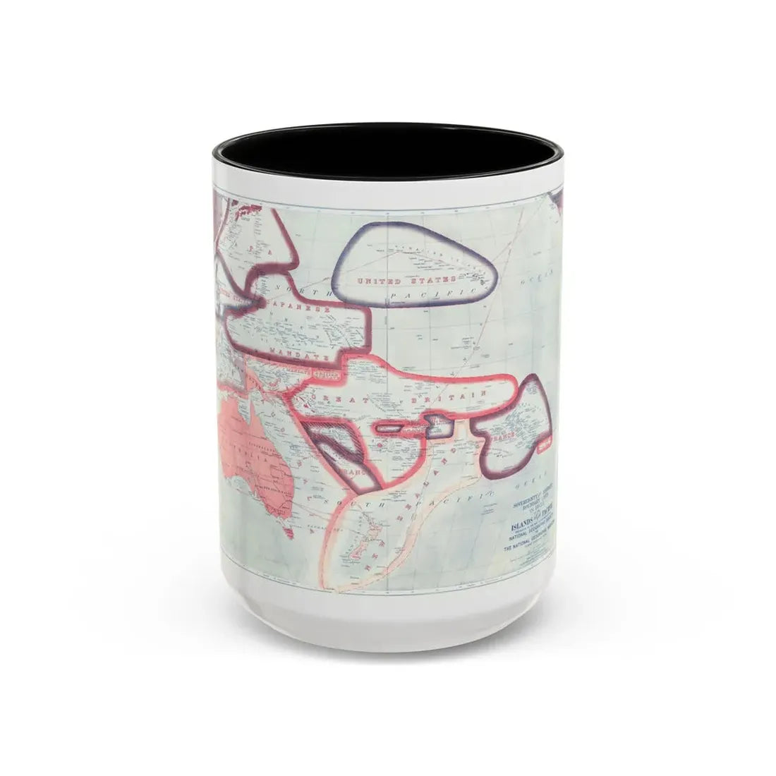 Pacific - Sovereignty and Mandate Boundary Lines (1921) (Map) Accent Coffee Mug 15oz Black - Go Mug Yourself