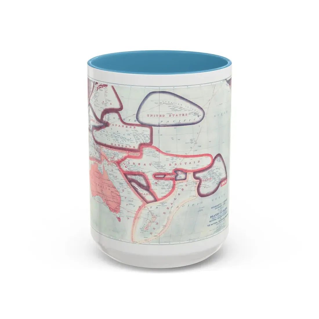Pacific - Sovereignty and Mandate Boundary Lines (1921) (Map) Accent Coffee Mug 15oz Light Blue - Go Mug Yourself