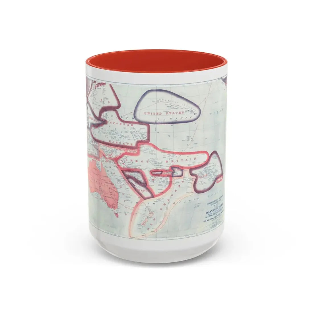 Pacific - Sovereignty and Mandate Boundary Lines (1921) (Map) Accent Coffee Mug 15oz Red - Go Mug Yourself