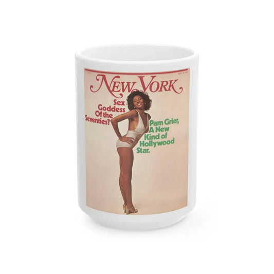 Pam Grier #06 (Vintage Female Icon) White Coffee Mug 15oz - Go Mug Yourself