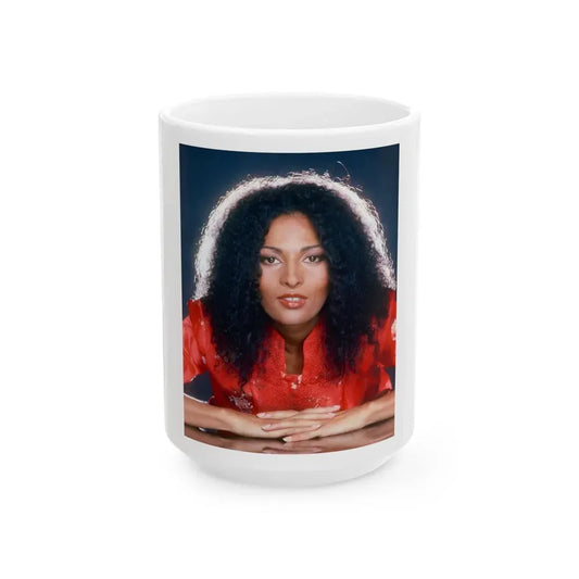 Pam Grier #35 (Vintage Female Icon) White Coffee Mug 15oz - Go Mug Yourself