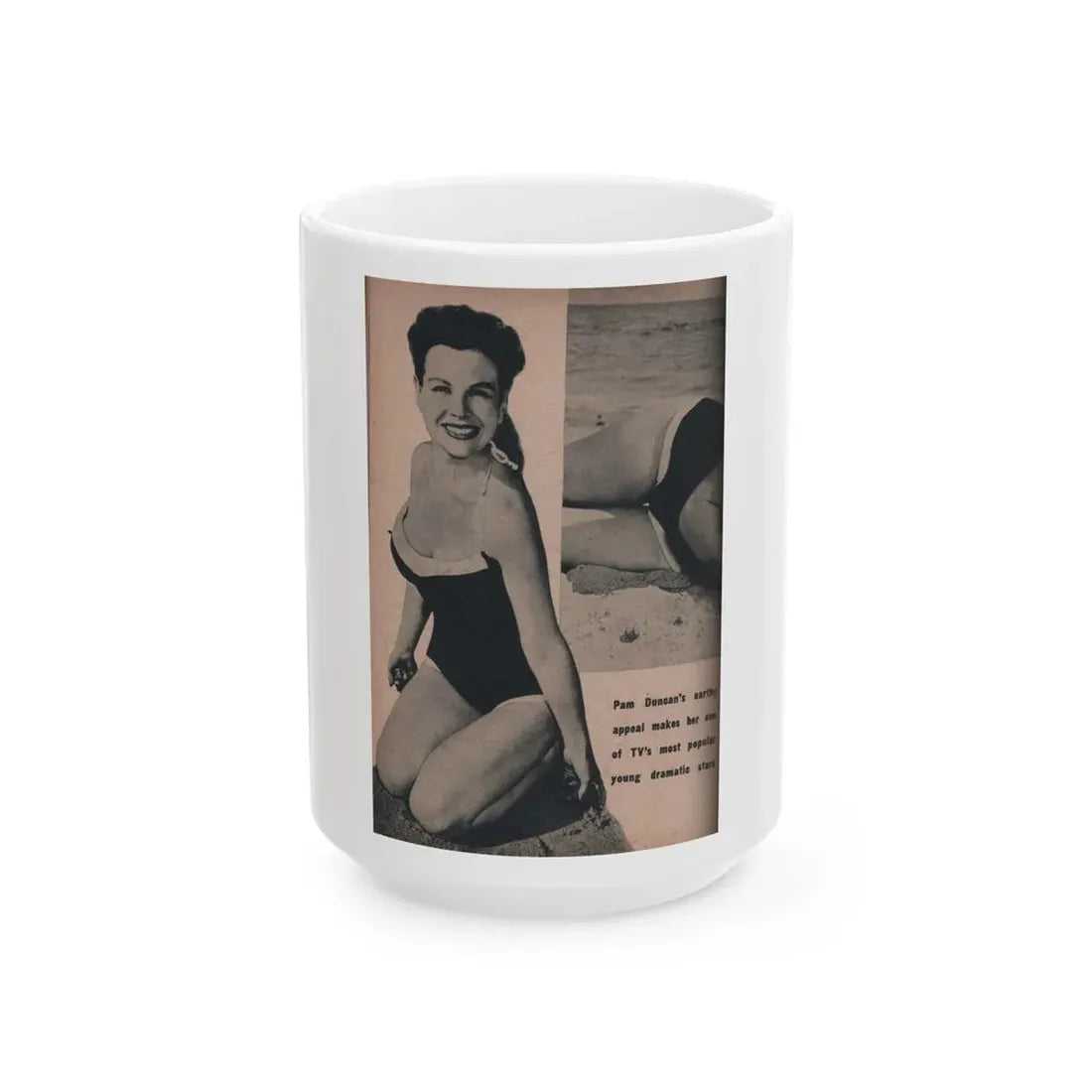 Pamela Duncan #24 - PHOTO Digest Mag. March '55 - 1 B&W Photo (Vintage Female Icon) White Coffee Mug 15oz - Go Mug Yourself