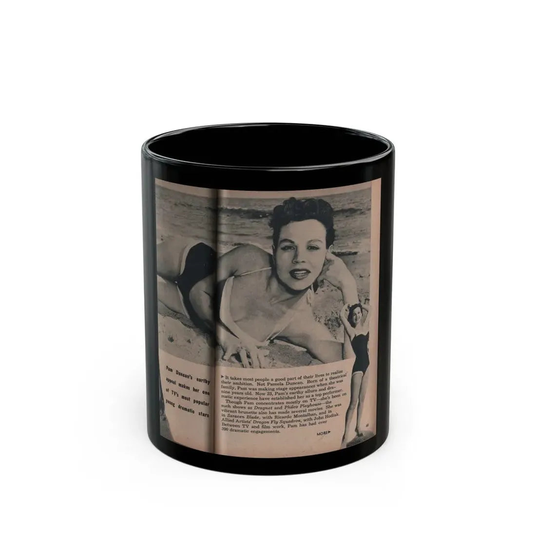 Pamela Duncan #26 - PHOTO Digest Mag. March '55 - 2 B&W Photos & Short Article (Vintage Female Icon) Black Coffee Mug 11oz - Go Mug Yourself