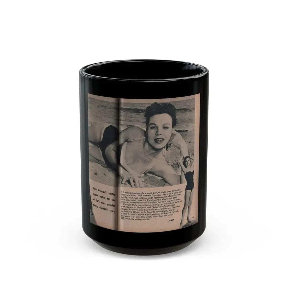 Pamela Duncan #26 - PHOTO Digest Mag. March '55 - 2 B&W Photos & Short Article (Vintage Female Icon) Black Coffee Mug 15oz - Go Mug Yourself