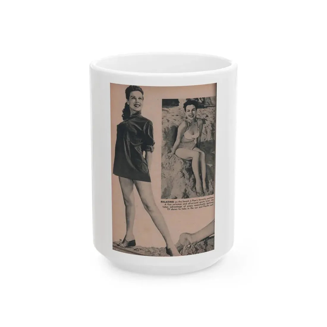 Pamela Duncan #28 - PHOTO Digest Mag. March '55 - 2 B&W Photos (Vintage Female Icon) White Coffee Mug 15oz - Go Mug Yourself