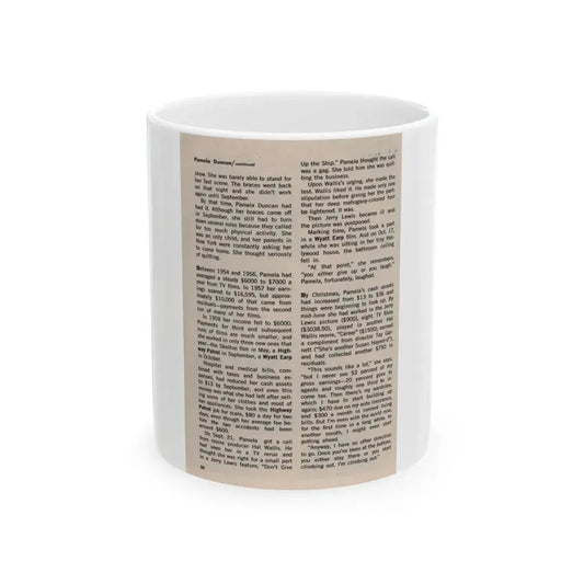 Pamela Duncan #38 - 5x7 Artricle continued no photo (Vintage Female Icon) White Coffee Mug 11oz - Go Mug Yourself