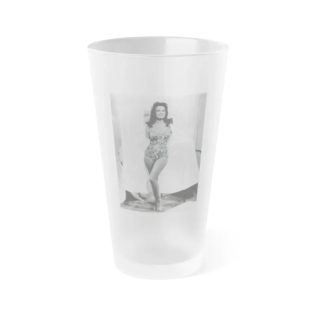 Pamela Tiffin #55 - 8x10 B&W Full Body 1 Piece Swimsuit Cheesecake Photo Hi-Res Re-Print (Vintage Female Icon) Frosted Pint Glass 16oz 16oz Frosted - Go Mug Yourself
