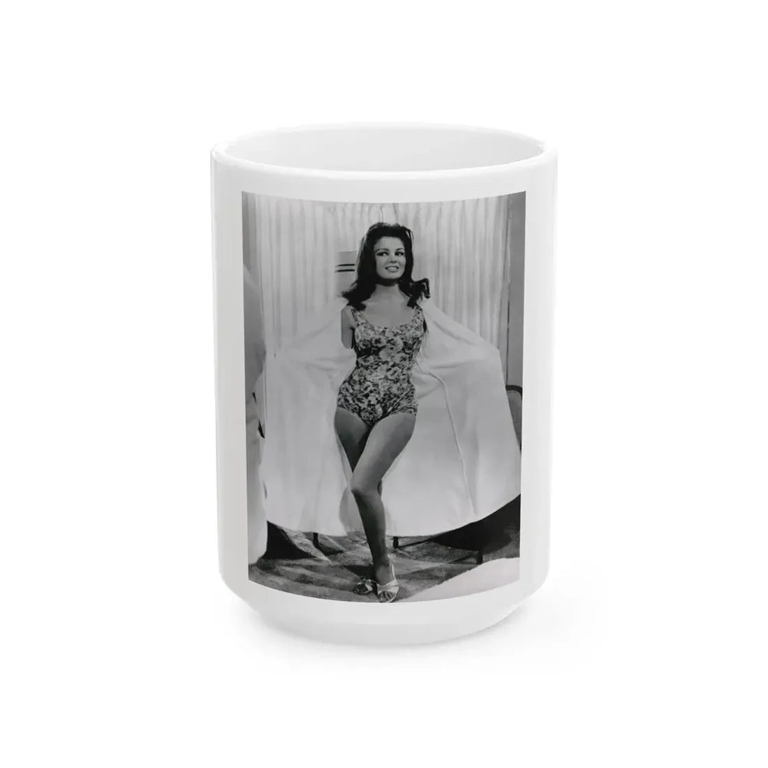Pamela Tiffin #55 - 8x10 B&W Full Body 1 Piece Swimsuit Cheesecake Photo Hi-Res Re-Print (Vintage Female Icon) White Coffee Mug 15oz - Go Mug Yourself