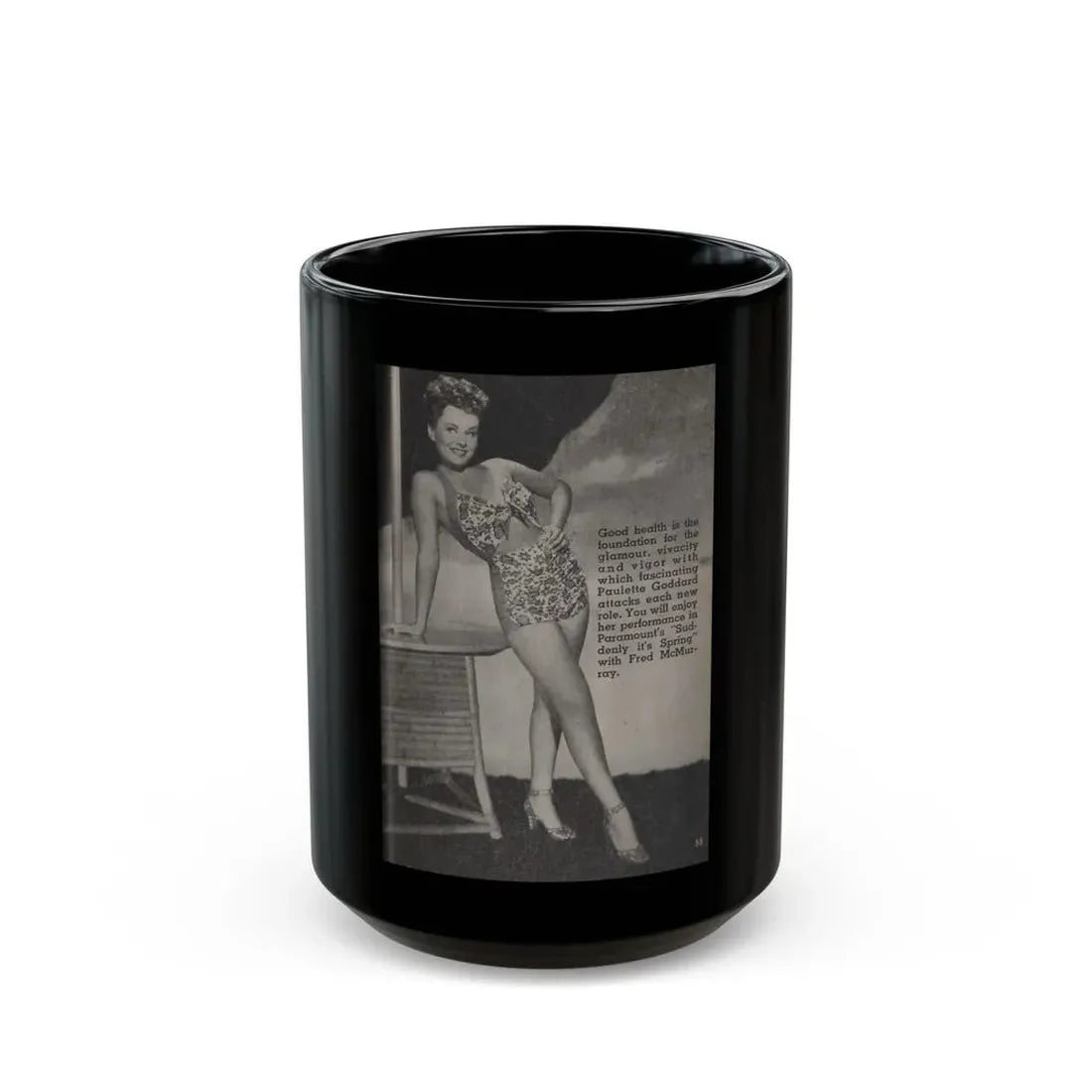 Paulette Goddard #140 - Physical Culture Pocket Mag. Oct. '46 - 1 B&W Photo (Vintage Female Icon) Black Coffee Mug 15oz - Go Mug Yourself