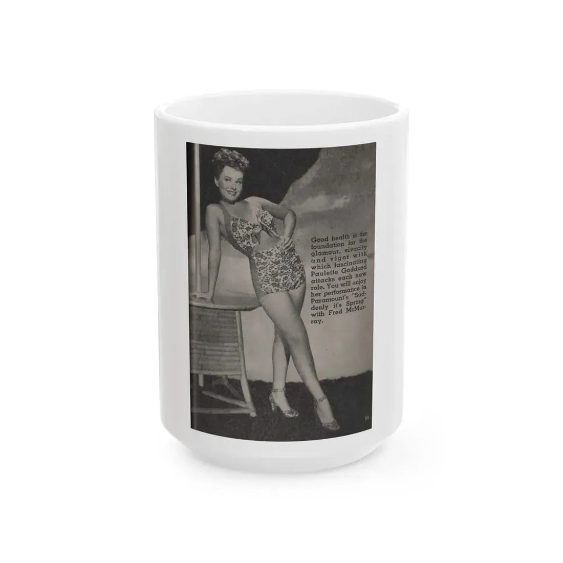 Paulette Goddard #140 - Physical Culture Pocket Mag. Oct. '46 - 1 B&W Photo (Vintage Female Icon) White Coffee Mug 15oz - Go Mug Yourself