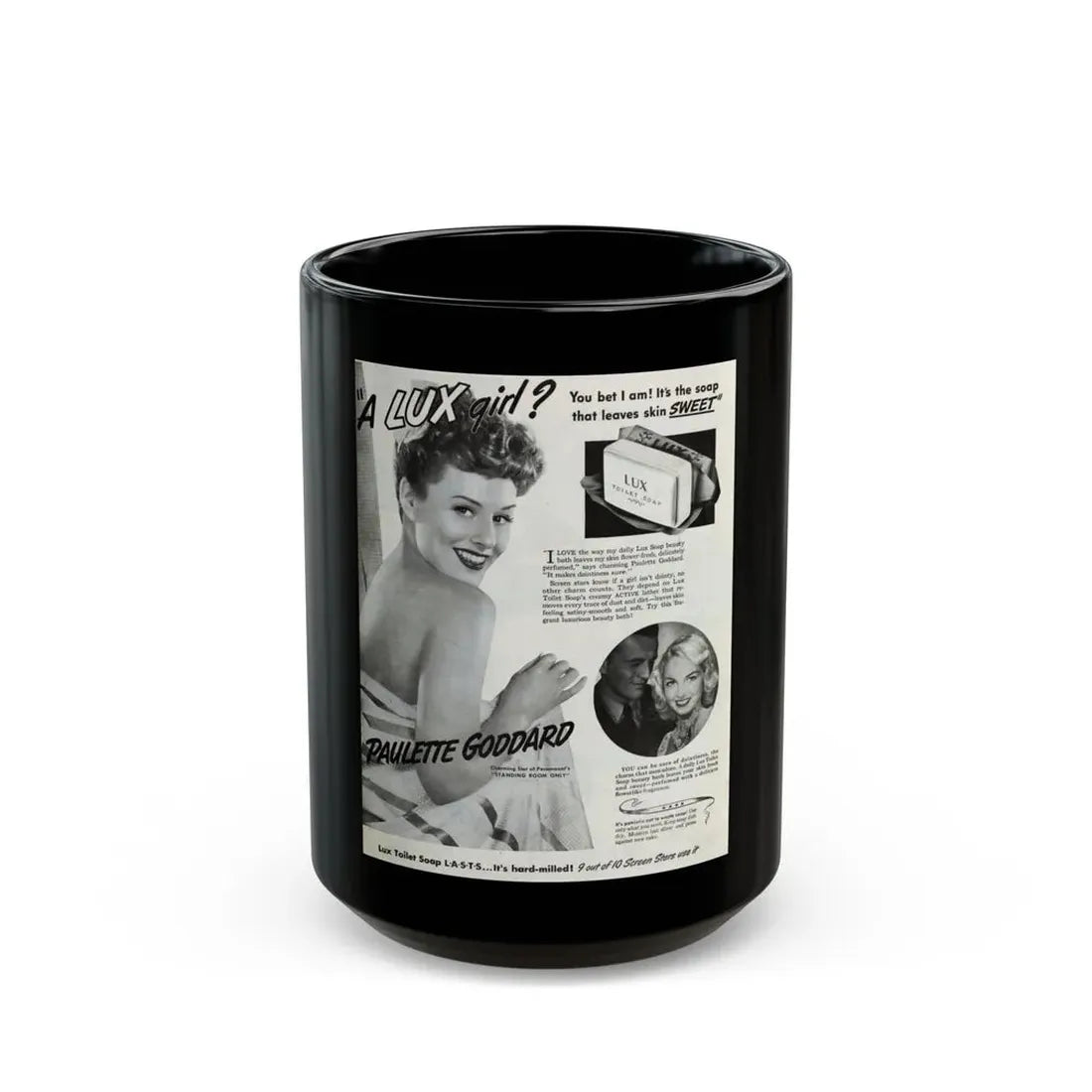Paulette Goddard #162 - Shampoo Add (Vintage Female Icon) Black Coffee Mug 15oz - Go Mug Yourself