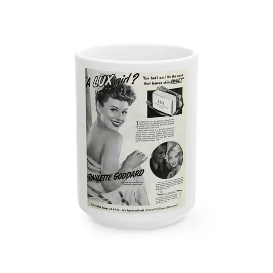 Paulette Goddard #162 - Shampoo Add (Vintage Female Icon) White Coffee Mug 15oz - Go Mug Yourself