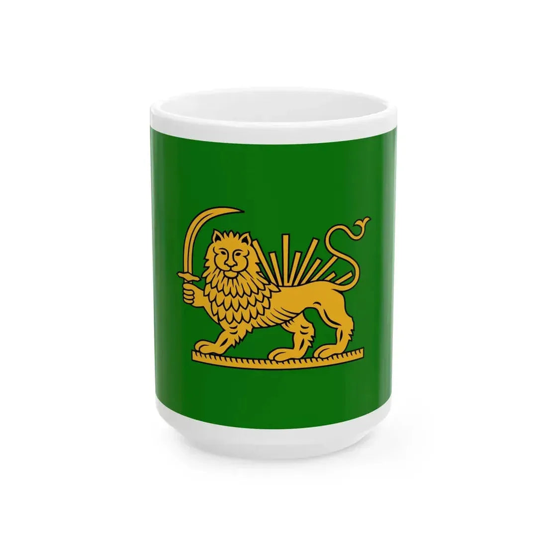 Peace Flag of Fath Ali Shah with sword (Iran) White Coffee Mug 15oz - Go Mug Yourself