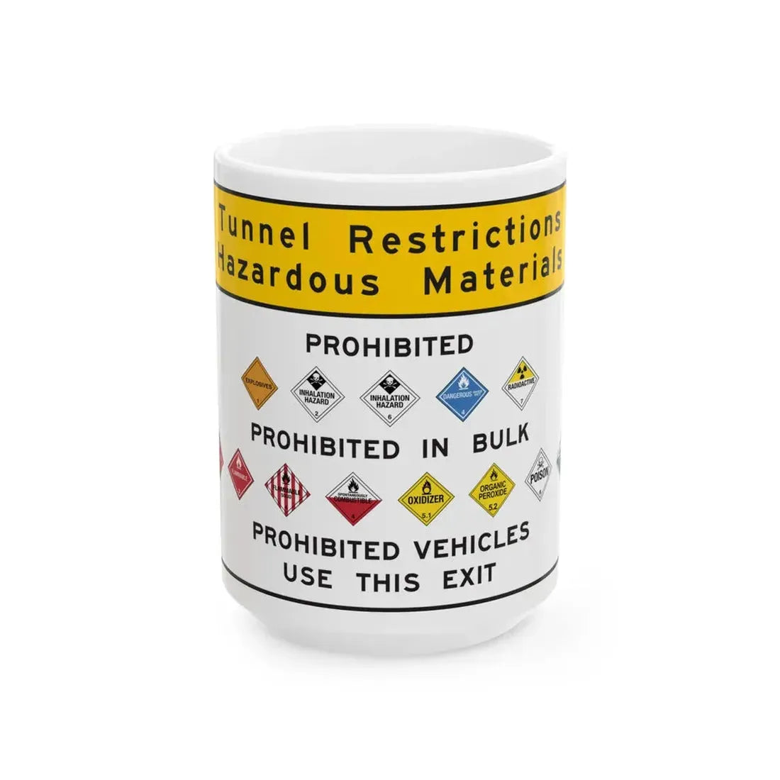 Pennsylvania Tunnel Hazmat Restrictions Sign (Pennsylvania) (Road Sign) White Coffee Mug 15oz - Go Mug Yourself