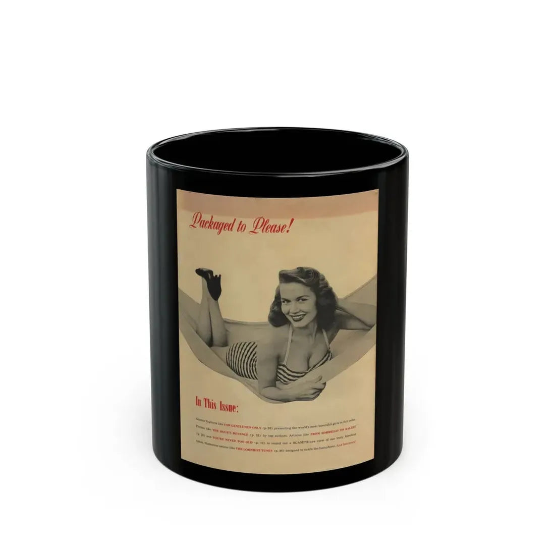 Penny Duncan #25 - Penny on Back Cover of Scamp Mag. Sept. '58 - 1 B&W Photo & Caption (Vintage Female Icon) Black Coffee Mug 11oz - Go Mug Yourself