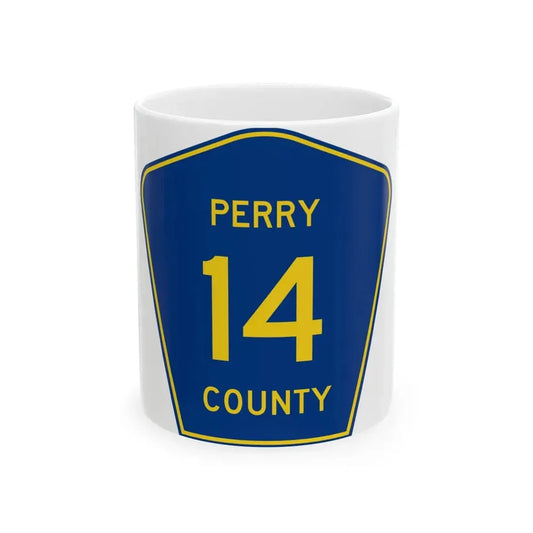 Perry County Route 14 AR (Arkansas) (Road Sign) White Coffee Mug 11oz - Go Mug Yourself