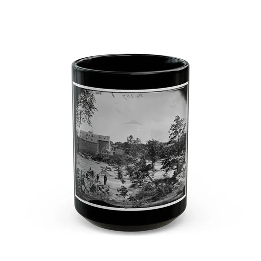 Petersburg, Va., Vicinity. Johnson's Mill On The Appomattox Near Campbell's Bridge; Soldiers Standing On Rocks In The Stream (U.S. Civil War) Black Coffee Mug 15oz - Go Mug Yourself