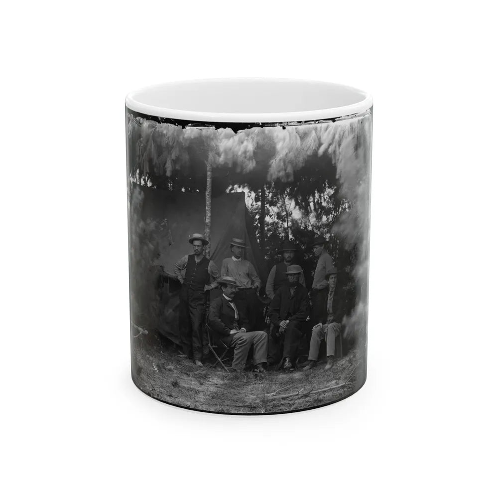 Petersburg, Va., Vicinity. Maj. Thomas T. Eckert (Seated, Left) And Others Of U.S. Military Telegraph Corps (U.S. Civil War) White Coffee Mug-11oz-Go Mug Yourself