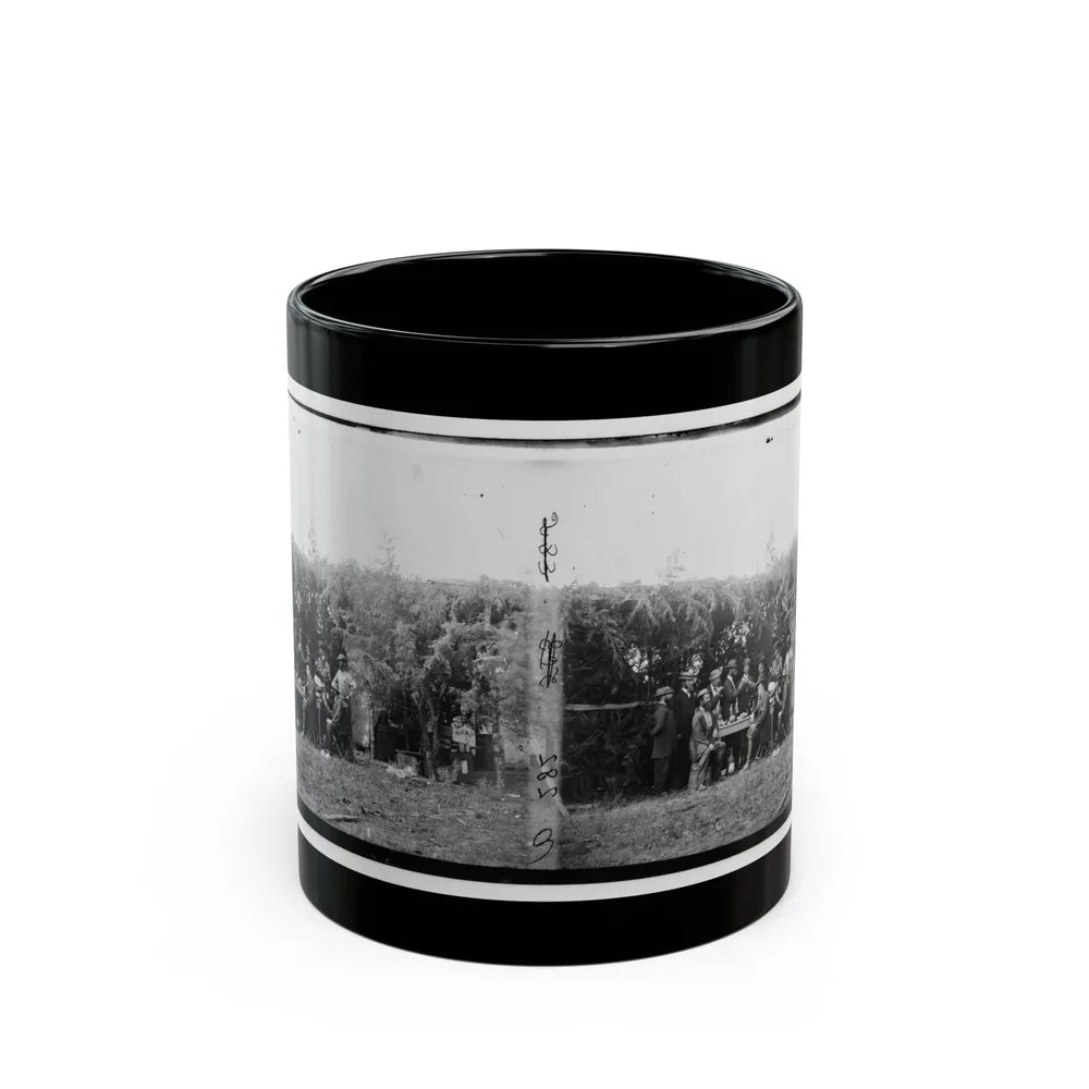 Petersburg, Virginia. Group At Telegraphic Corps Quarters. Headquarters, Army Of The Potomac (U.S. Civil War) Black Coffee Mug-11oz-Go Mug Yourself