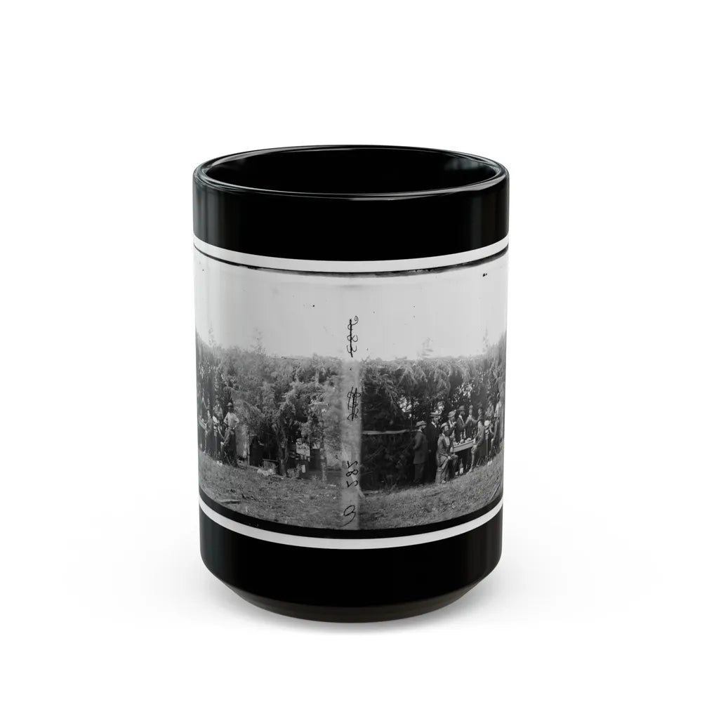 Petersburg, Virginia. Group At Telegraphic Corps Quarters. Headquarters, Army Of The Potomac (U.S. Civil War) Black Coffee Mug-15oz-Go Mug Yourself