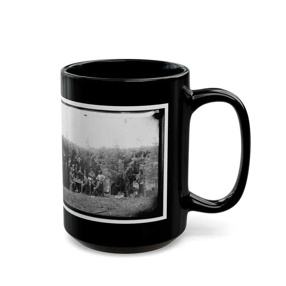 Petersburg, Virginia. Group At Telegraphic Corps Quarters. Headquarters, Army Of The Potomac (U.S. Civil War) Black Coffee Mug-Go Mug Yourself