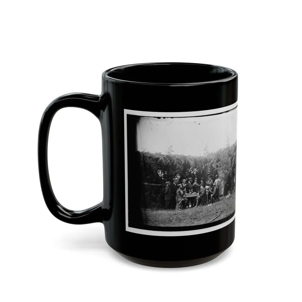 Petersburg, Virginia. Group At Telegraphic Corps Quarters. Headquarters, Army Of The Potomac (U.S. Civil War) Black Coffee Mug-Go Mug Yourself