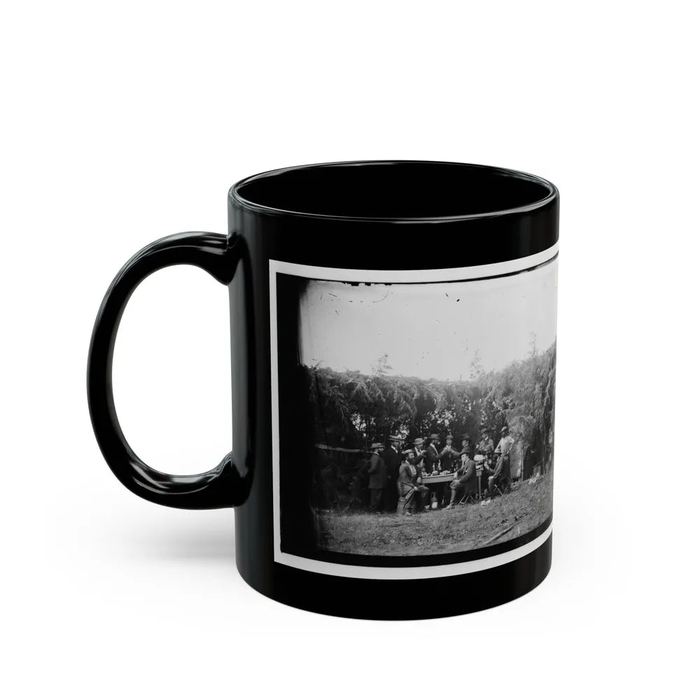 Petersburg, Virginia. Group At Telegraphic Corps Quarters. Headquarters, Army Of The Potomac (U.S. Civil War) Black Coffee Mug-Go Mug Yourself