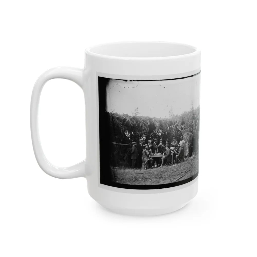 Petersburg, Virginia. Group At Telegraphic Corps Quarters. Headquarters, Army Of The Potomac (U.S. Civil War) White Coffee Mug-Go Mug Yourself