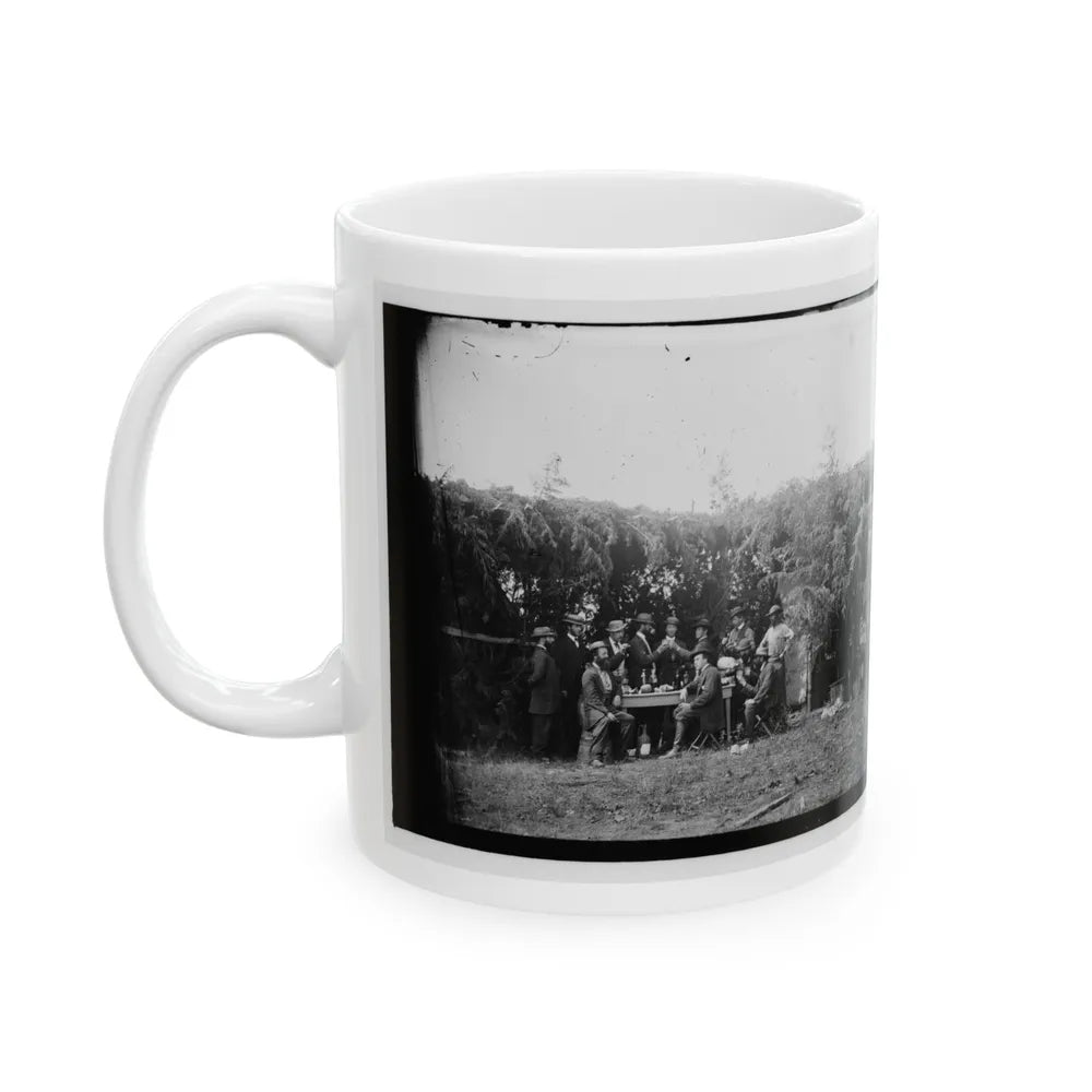Petersburg, Virginia. Group At Telegraphic Corps Quarters. Headquarters, Army Of The Potomac (U.S. Civil War) White Coffee Mug-Go Mug Yourself