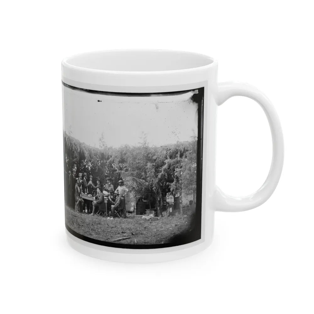 Petersburg, Virginia. Group At Telegraphic Corps Quarters. Headquarters, Army Of The Potomac (U.S. Civil War) White Coffee Mug-Go Mug Yourself