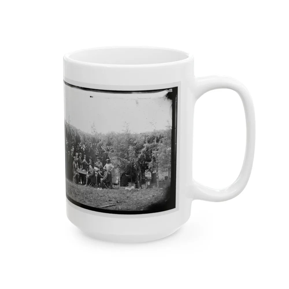 Petersburg, Virginia. Group At Telegraphic Corps Quarters. Headquarters, Army Of The Potomac (U.S. Civil War) White Coffee Mug-Go Mug Yourself