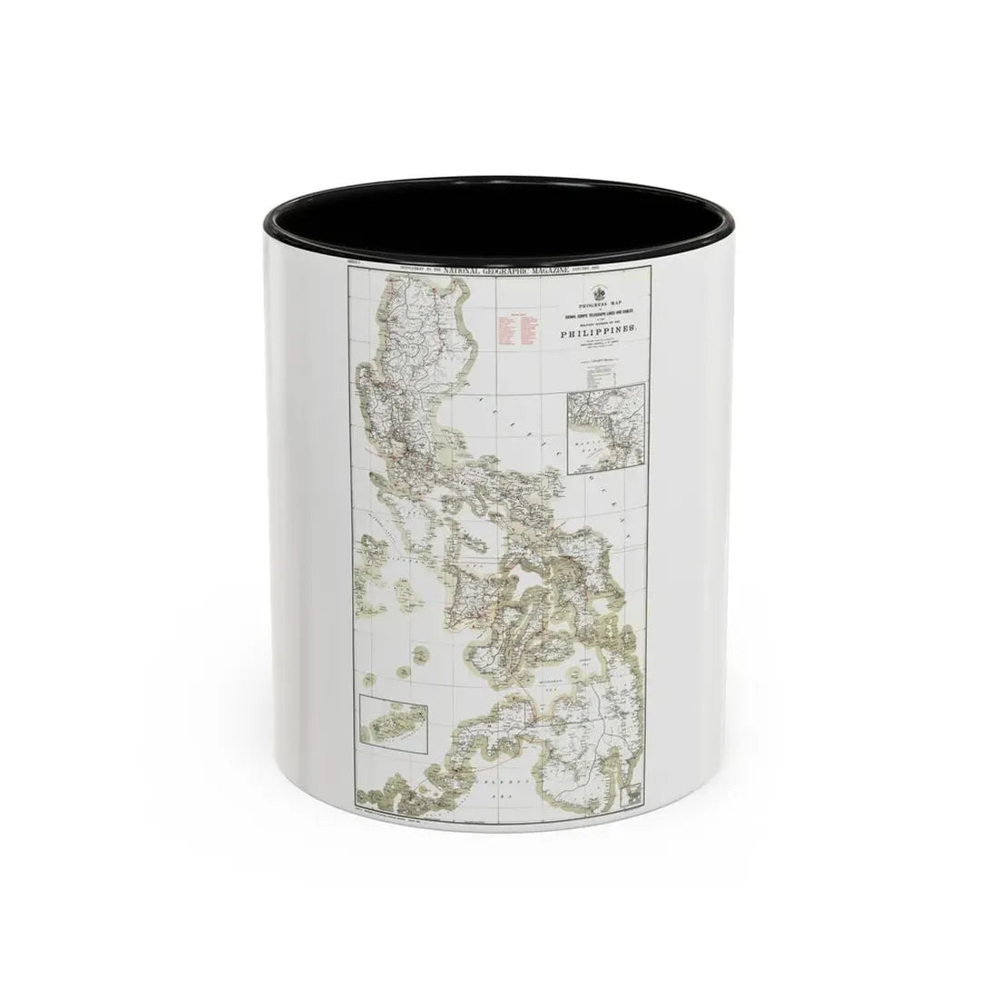 Philippines, The 1 & 2 (1902) (Map) Accent Coffee Mug 11oz Black - Go Mug Yourself