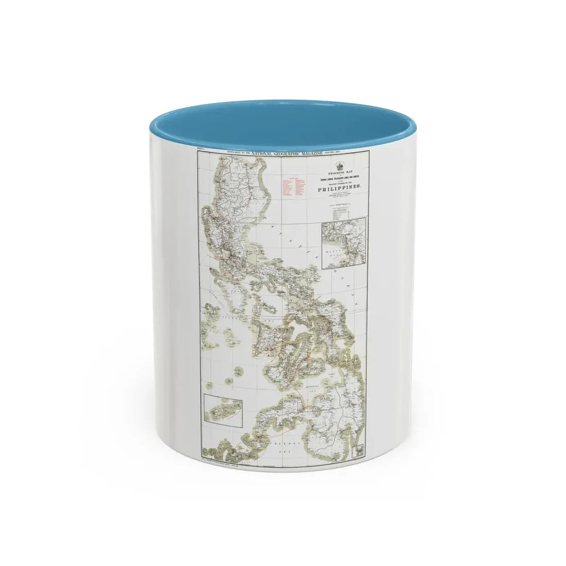 Philippines, The 1 & 2 (1902) (Map) Accent Coffee Mug 11oz Light Blue - Go Mug Yourself