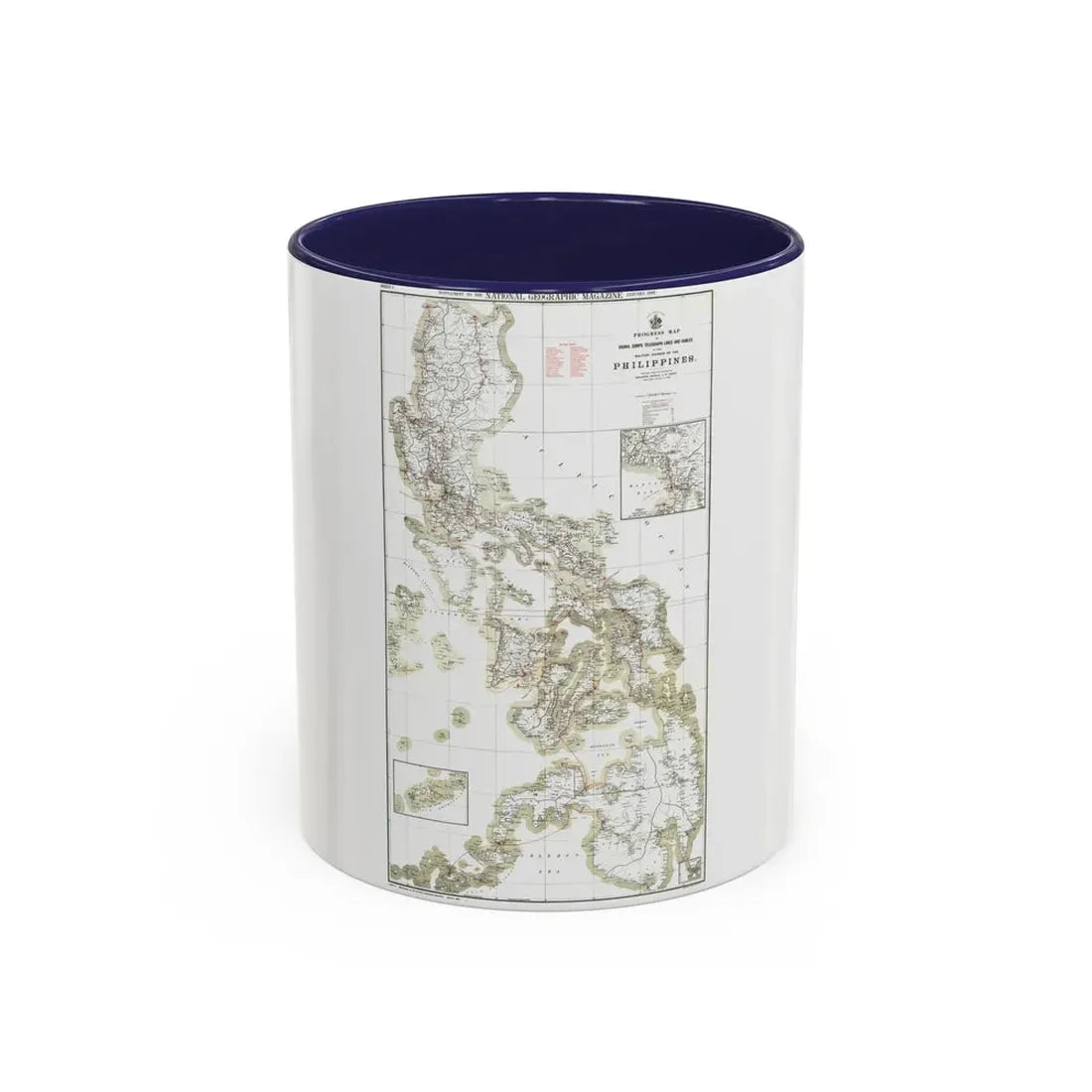 Philippines, The 1 & 2 (1902) (Map) Accent Coffee Mug 11oz Navy - Go Mug Yourself