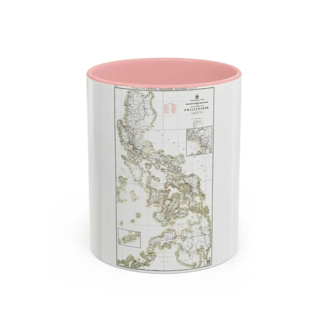 Philippines, The 1 & 2 (1902) (Map) Accent Coffee Mug 11oz Pink - Go Mug Yourself
