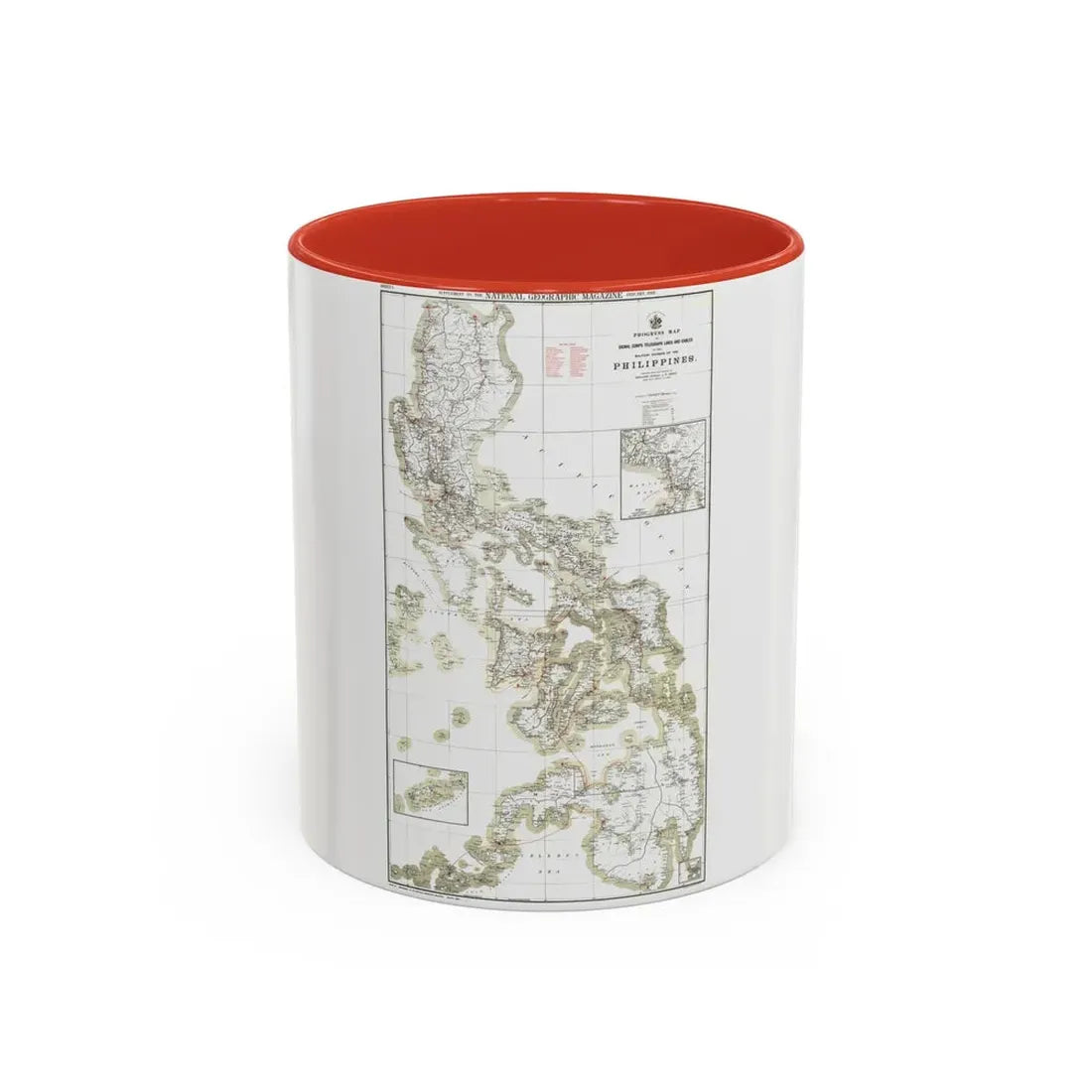 Philippines, The 1 & 2 (1902) (Map) Accent Coffee Mug 11oz Red - Go Mug Yourself