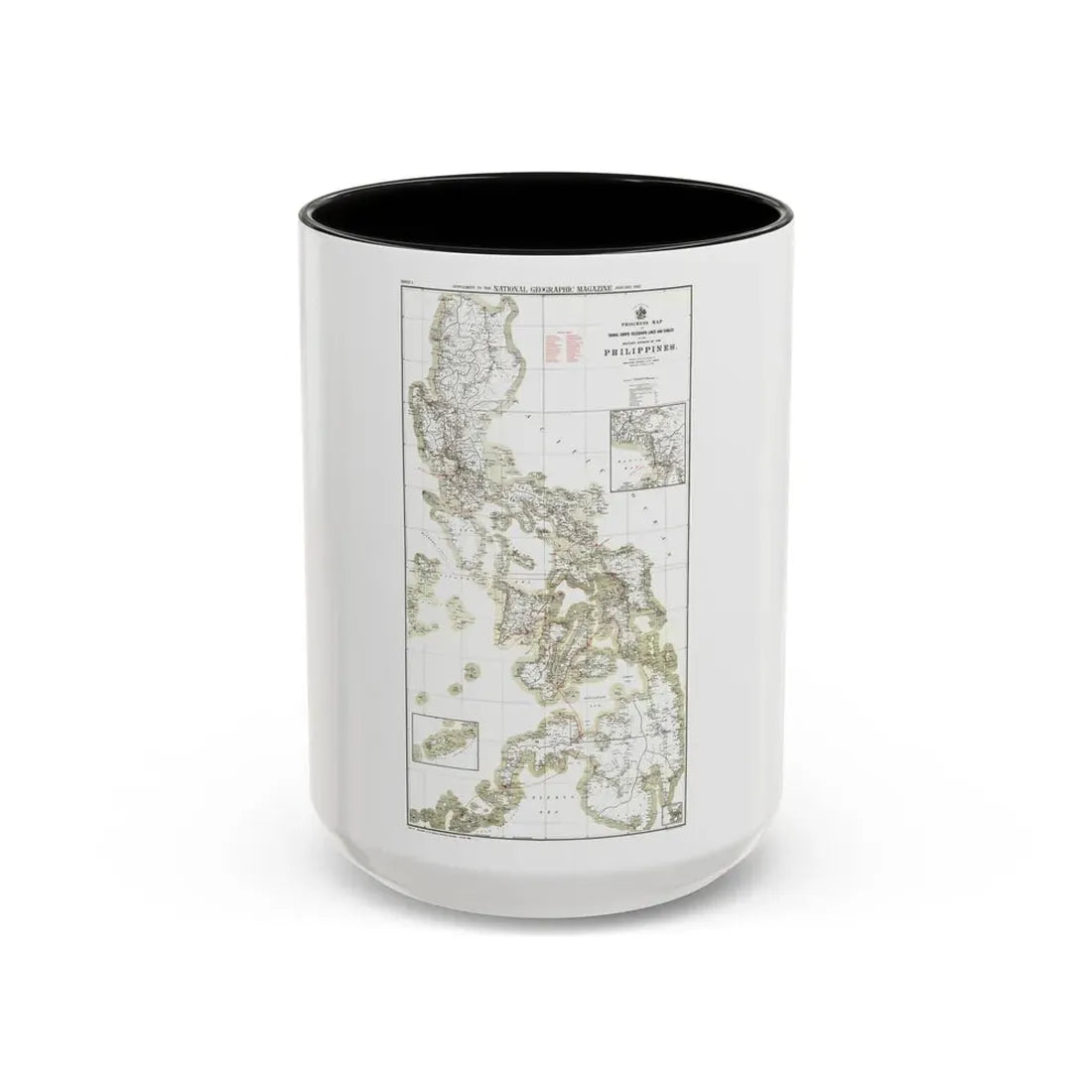 Philippines, The 1 & 2 (1902) (Map) Accent Coffee Mug 15oz Black - Go Mug Yourself