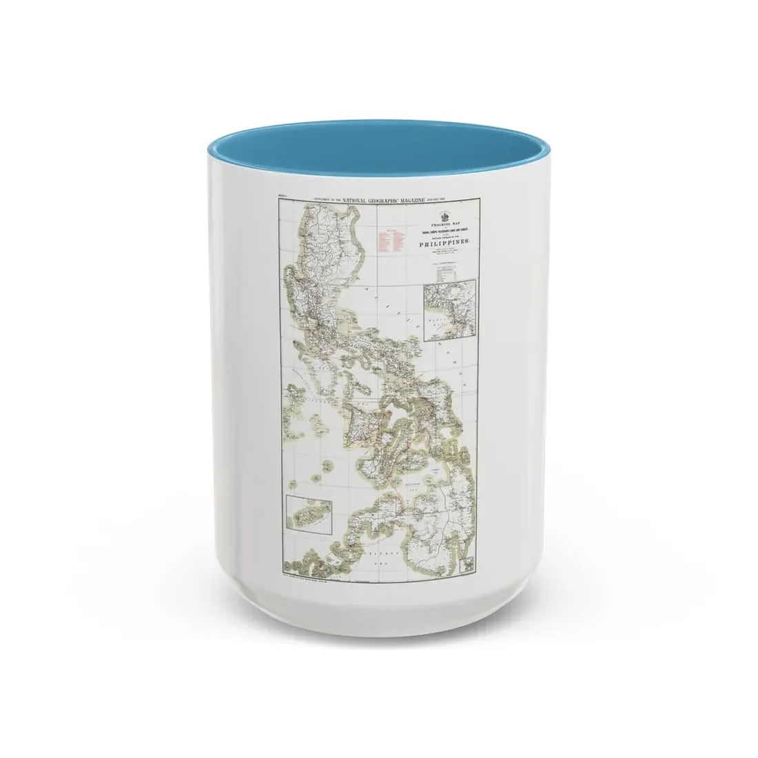 Philippines, The 1 & 2 (1902) (Map) Accent Coffee Mug 15oz Light Blue - Go Mug Yourself