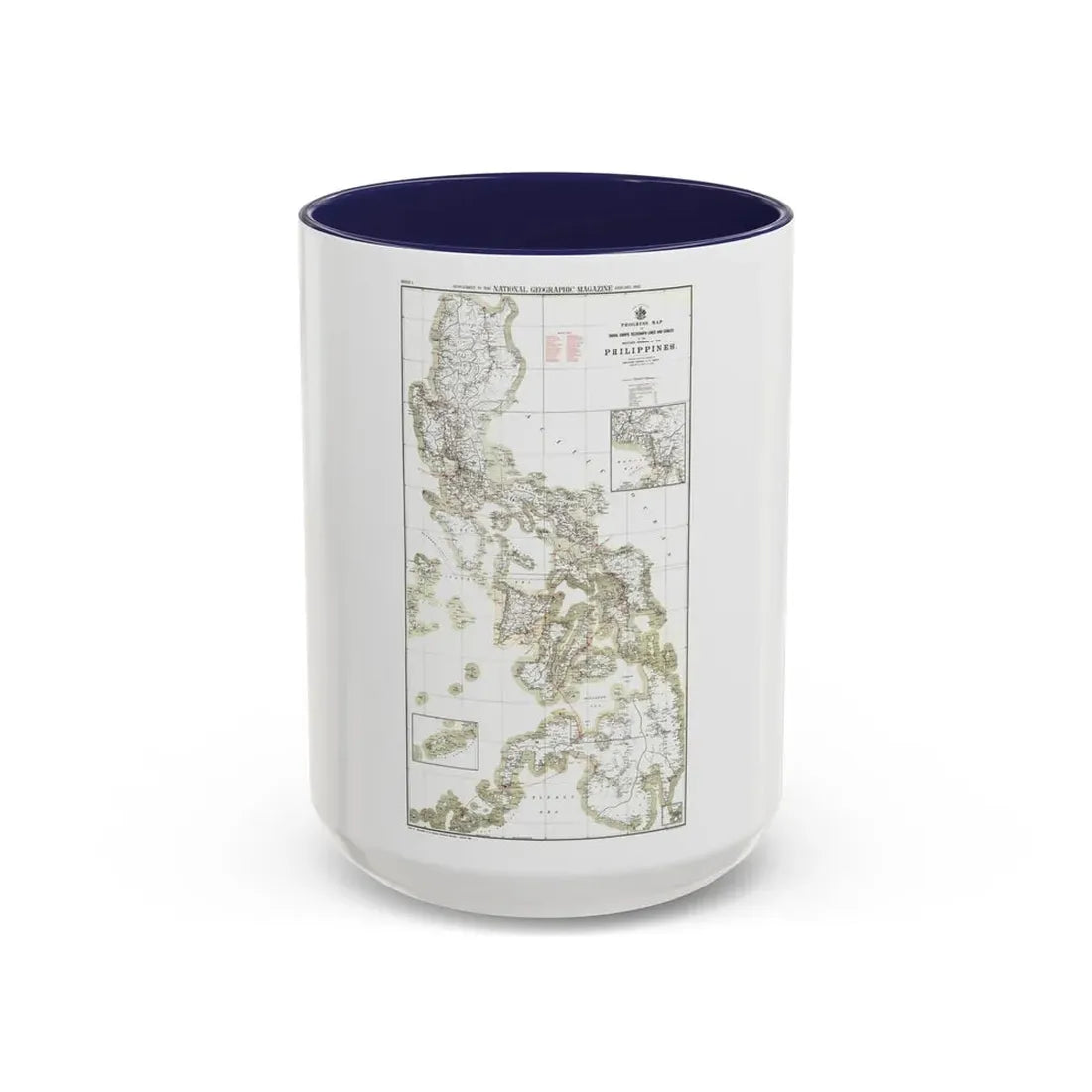 Philippines, The 1 & 2 (1902) (Map) Accent Coffee Mug 15oz Navy - Go Mug Yourself