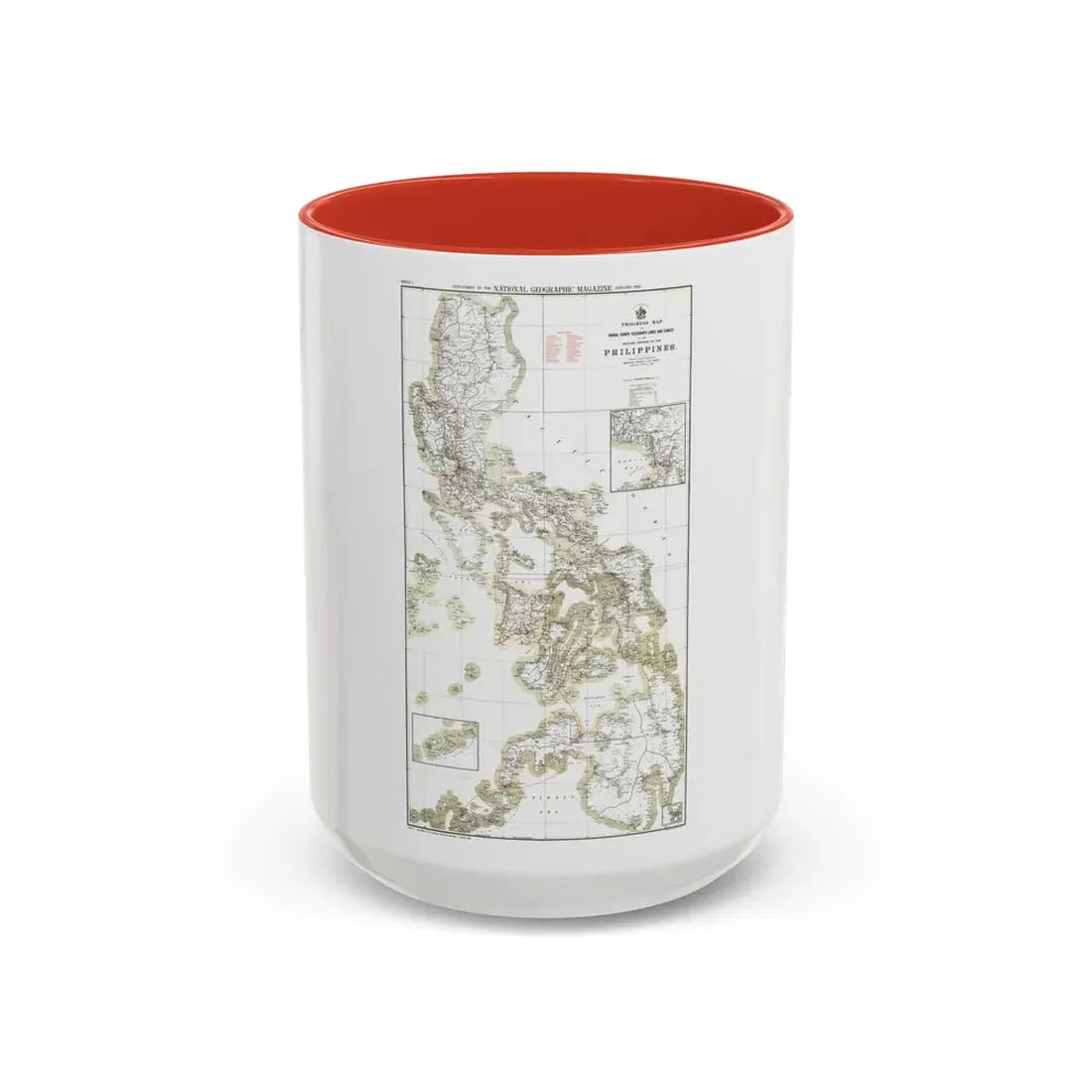 Philippines, The 1 & 2 (1902) (Map) Accent Coffee Mug 15oz Red - Go Mug Yourself