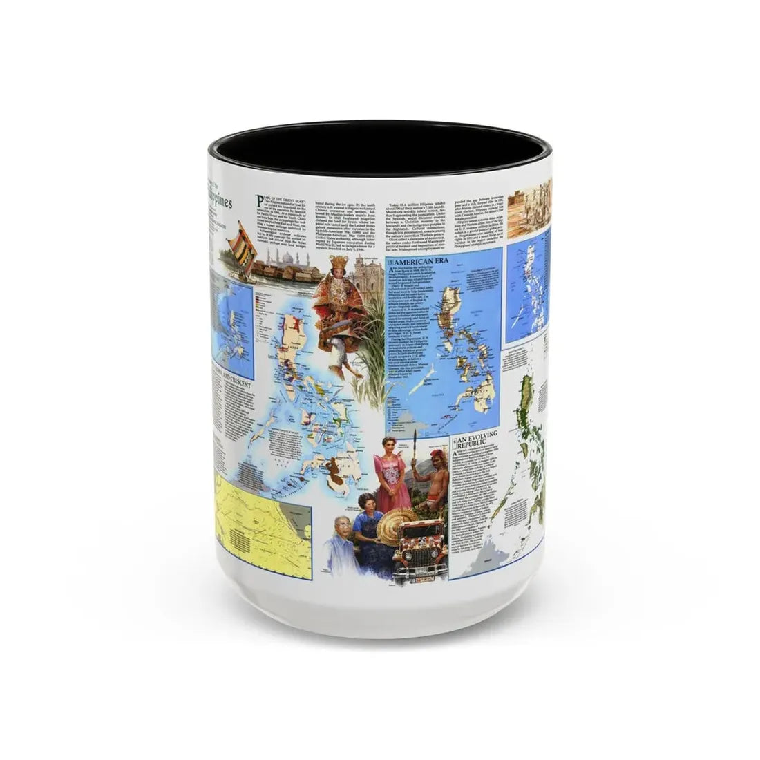 Philippines - The History of the (1986) (Map) Accent Coffee Mug 15oz Black - Go Mug Yourself