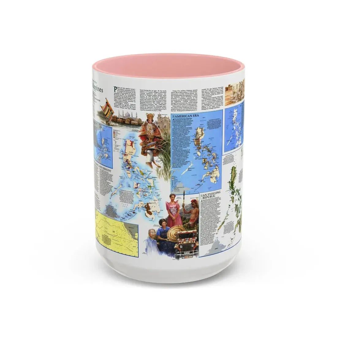 Philippines - The History of the (1986) (Map) Accent Coffee Mug 15oz Pink - Go Mug Yourself