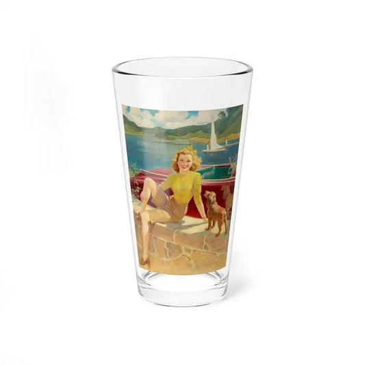 Pin-Up with Puppy (Magazine Illustration) Pint Glass 16oz 16oz - Go Mug Yourself
