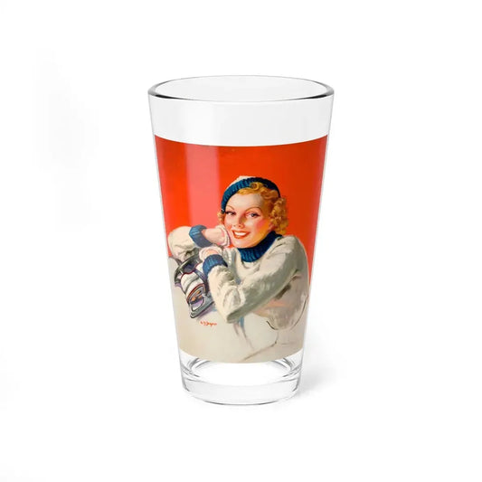 Pin-Up with Skates (Magazine Illustration) Pint Glass 16oz 16oz - Go Mug Yourself