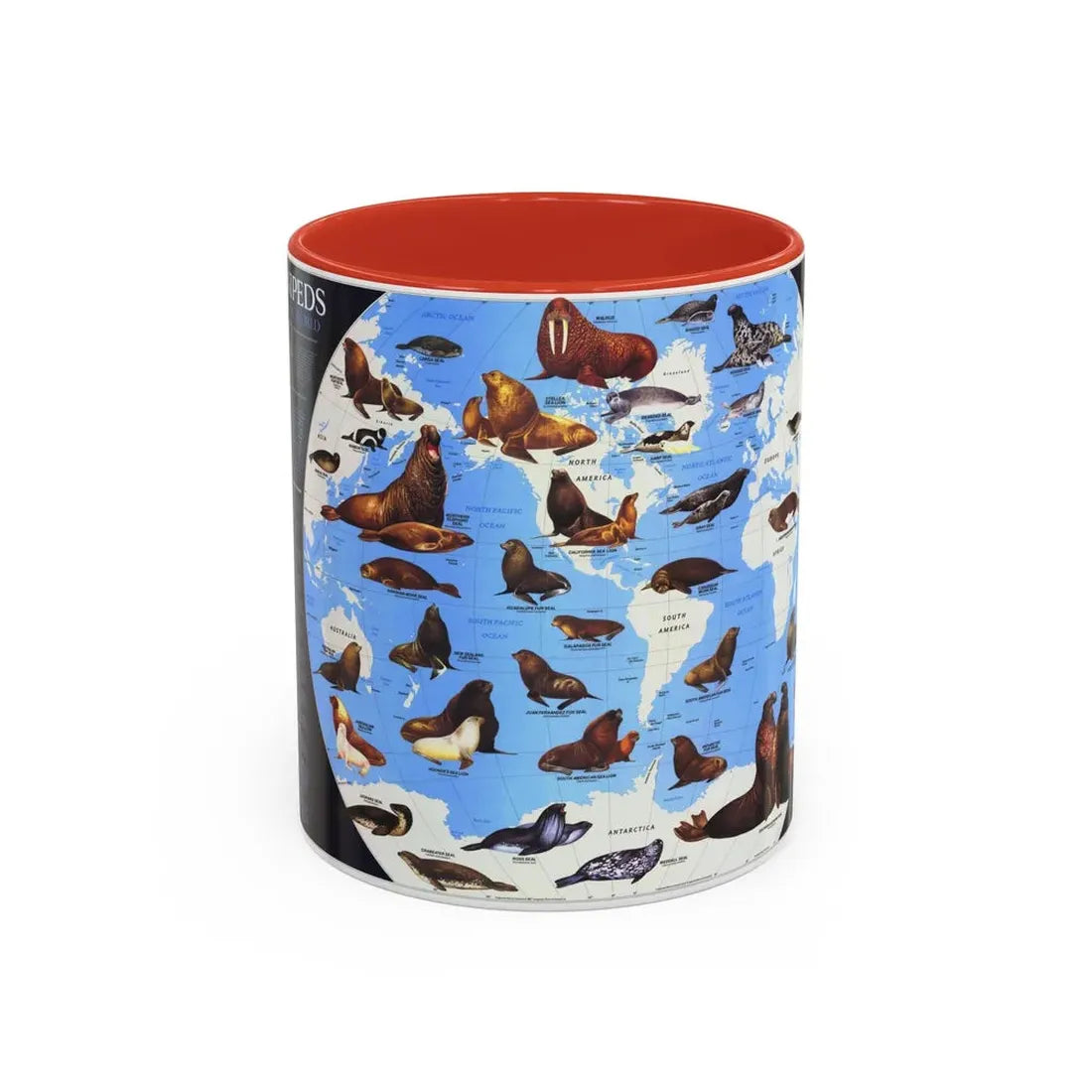 Pinnipeds Around the World (1987) (Map) Accent Coffee Mug 11oz Red - Go Mug Yourself