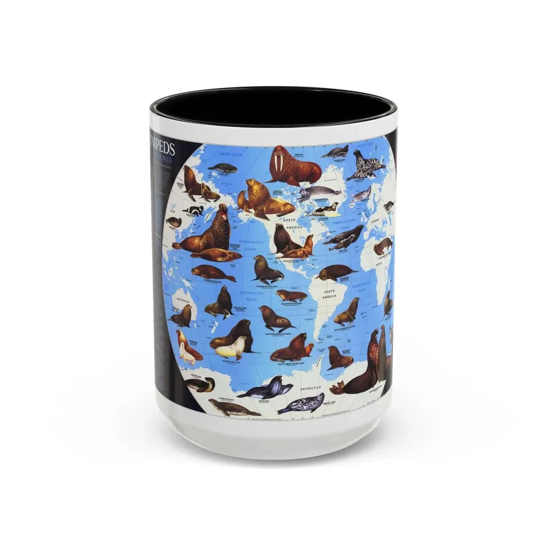 Pinnipeds Around the World (1987) (Map) Accent Coffee Mug 15oz Black - Go Mug Yourself